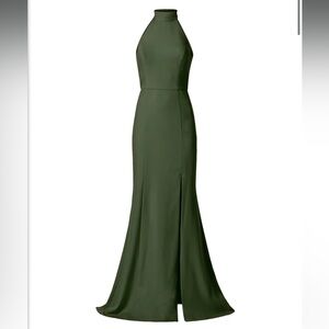 Bridesmaid Dress Formal dress Amsale Cora dress Olive Green size 10 maxi halter